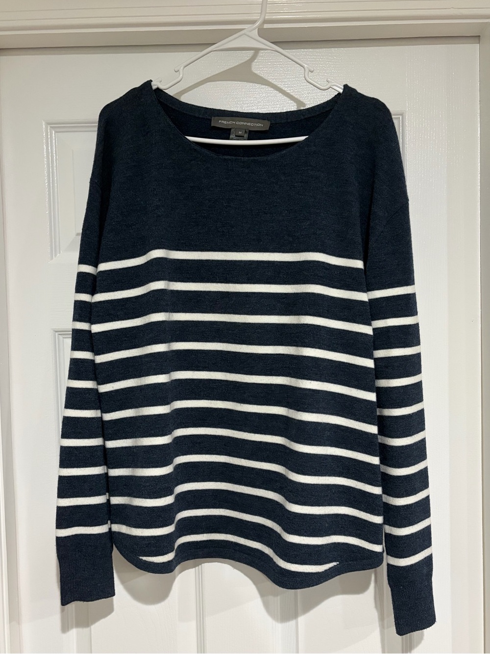 French Connection Striped Crewneck Sweater Navy White Size Medium